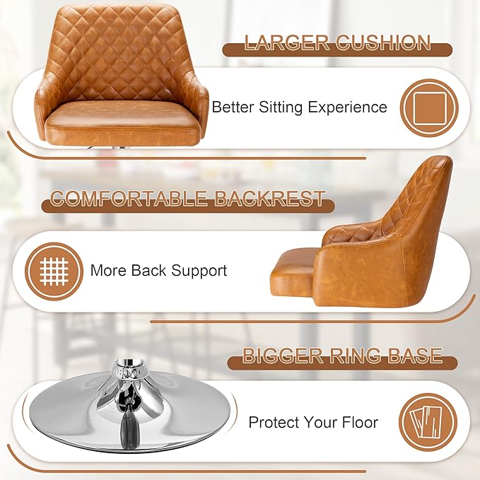 VECELO Bar Stools Set of 2, Modern PU Leather Adjustable Bar Stools with Back, 360° Swivel Bar Height Stools for Kitchen Counter Island, X-Large Size