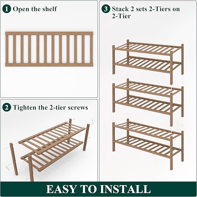 Smiry Shoe Rack, 6 Tier Thick Bamboo Shoe Organizer, Stackable Free Standing Wooden Shoe Storage Shelf for Closet, Entryway, Front Door Entrance, Walnut