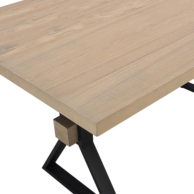 Christopher Knight Home Keyats 63 Inch Dining Table for 6 People, Modern Farmhouse Kitchen Table with X-Shaped Metal Legs, Rectangular Dinner Furniture for Dining Room, Home Office, Light Ash