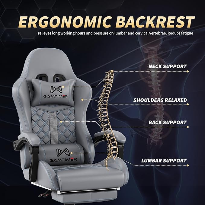 Gaming Chair, 400 lbs Adult Chair, High Back Computer Chair with Footrest and Linked Armrests, Office Video Game Chair with Lumbar Support (Grey)