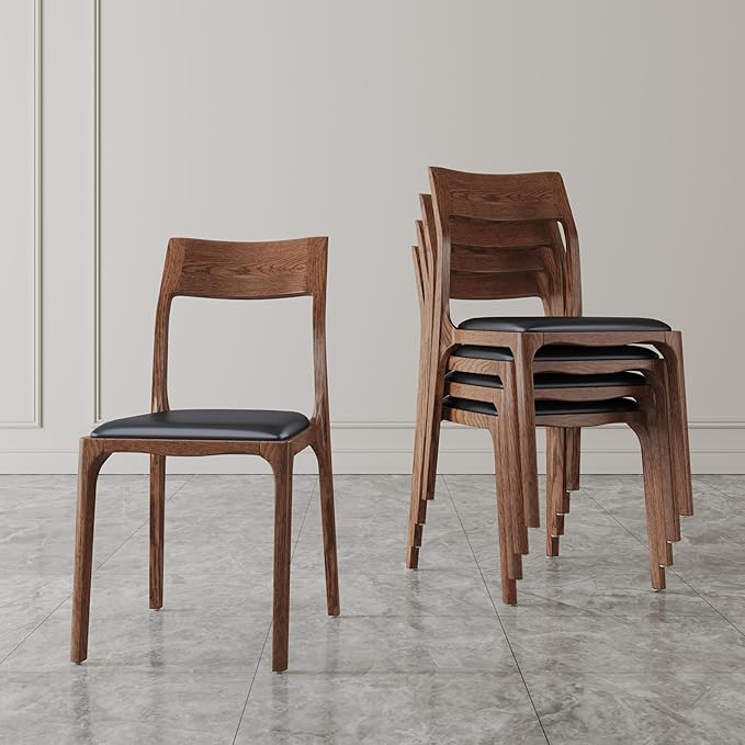 Manhattan Comfort Moderno Stackable Dining Chairs with Leatherette Upholstered Seat, Foam Padding & Solid Wood Frame, Suitable for Kitchen or Restaurant Usage, Set of 2, Black