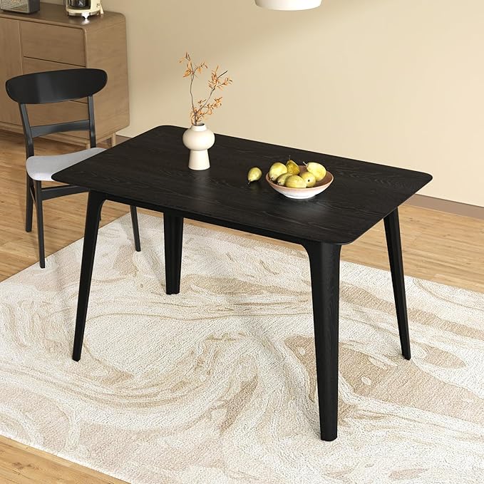 Mid-Century Modern Solid Wood Dining Table with Tapered Lesg for 4 People, 47.2inch, Kitchen or Living Room Furniture, Black