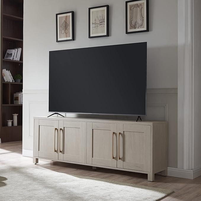 Henn&Hart Rectangular TV Stand for TV's up to 80" in Alder White, TV Stands for the Living Room