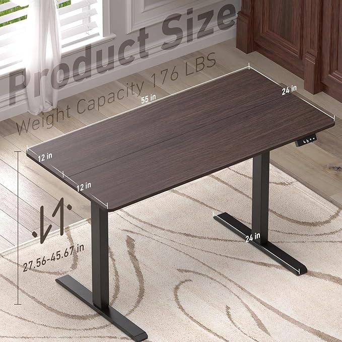Ywin Electric Height Adjustable Standing Desk with Wheels, 55 x 24 inches Ergonomic Stand Up Desk for Home Office