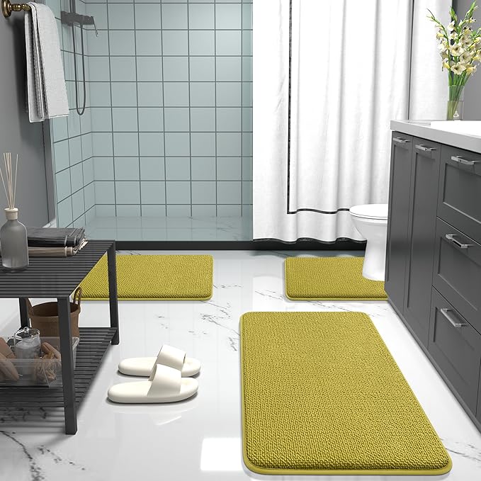 OLANLY Thick Memory Foam Bath Mat Rug 30x20, Extra Soft Absorbent Bathroom Rug, Quick Dry Bath Mat, Non-Slip, Machine Washable Carpet for Bathroom, Tub and Shower, Home Decor Accessories, Deep Mustard