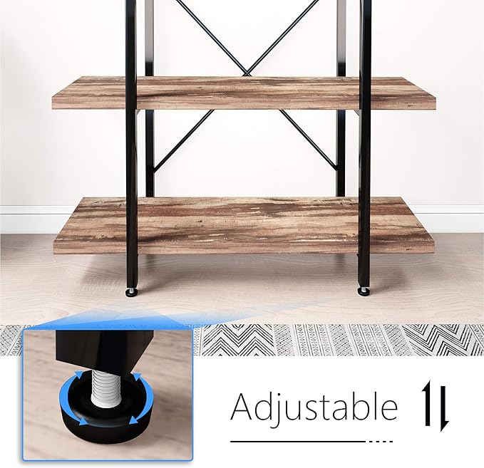 45MinST 4-Tier Vintage Industrial Style Bookcase/Metal and Wood Bookshelf Furniture for Collection,Vintage Brown, 3/4/5 Tier (4-Tier)