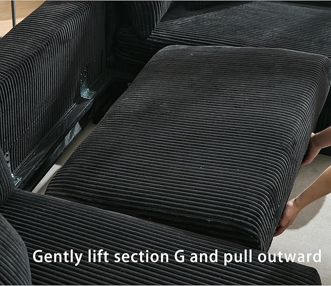 Symmetrical U Shaped Sectional Sofa Convertible Pull Out Sleeper Sofabed with Double Chaise Daybed , Corduroy Upholstered U Shaped Lounge Sofa Couch Bed w/ Throw Pillows for Living Room Apartment