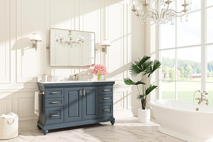 Keonjinn 40 x 30 Inch Large Pivot Mirror, Brushed Nickel Pivot Mirror Bathroom, Beveled Tilt Mirrors Bathroom for Over Sink, Rounded Corner Farmhouse Tilting Mirrors Wall Mount (Horizontal/Vertical)