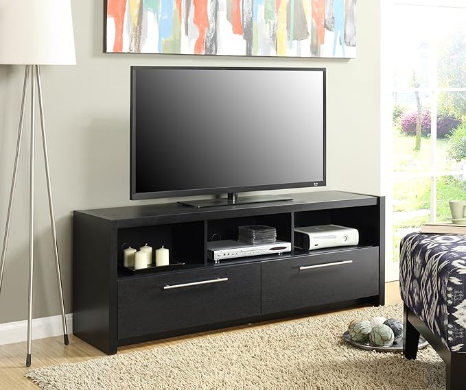 Convenience Concepts Newport Marbella TV Stand 60" - Modern Entertainment Center for TVs up to 65", Contemporary Media Console with Storage Cabinets & Shelves for Living & Family Room, Black