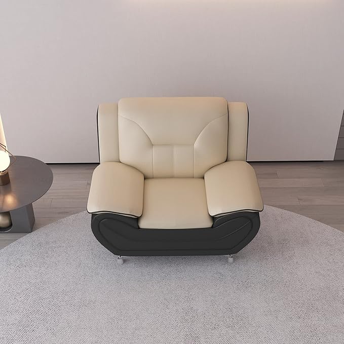 Container Furniture Direct Michael Modern Faux Leather Upholstered Stainless Steel Legs Living Room, Chair, Black Camel