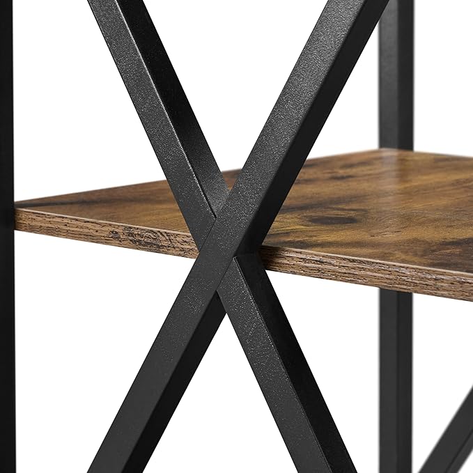 Yaheetech Industrial End Tables Set of 2, 3-Tier Side Tables with Storage Shelves for Living Room, X Design, Strong Metal Frame, Easy Assembly, 16x16x24.5 in, Rustic Brown
