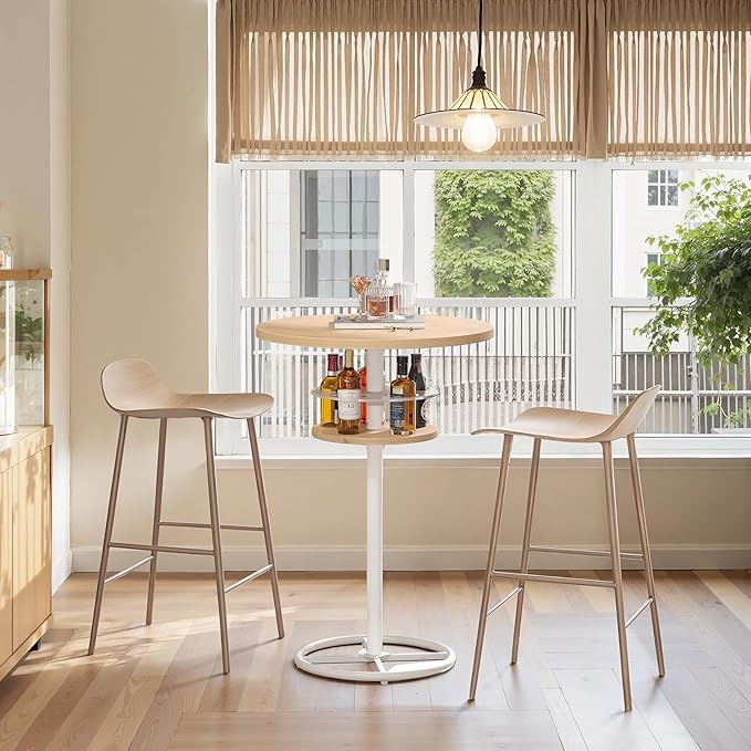 VECELO 36” High Top Bar Table, Sturdy Frame with Metal Base for Cocktail, Pub, Easy Assembly, Oak