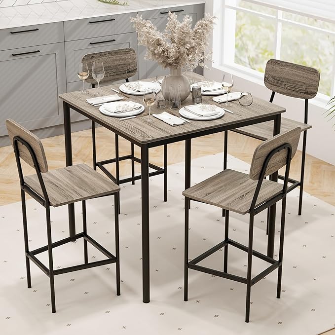 Tangkula Counter Height Dining Table Set, Bar Table and Chairs, Pub Table and Chairs Set of 4, Space-Saving Dinette Set for Breakfast Nook