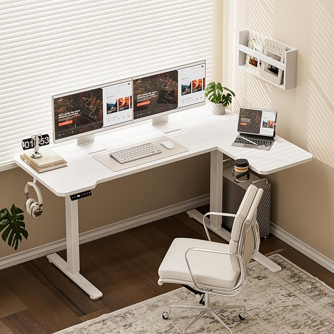 51" Reversiable L-Shaped Electric Standing Desk Adjustable Height Gaming Stand Up Corner Desk Sit Stand Home Office Computer Desk with Splice Board,Black Carbon Top
