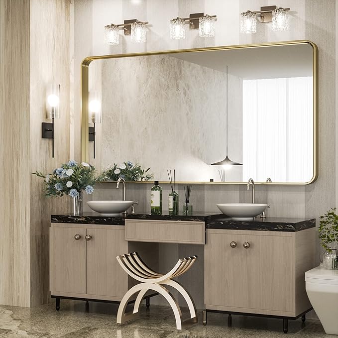 TokeShimi 60 x 30 Inch Brushed Gold Bathroom Vanity Mirror for Wall with Non-Rusting Aluminum Alloy Matte Metal Frame for Modern Farmhouse Home Decor (Horizontal/Vertical)