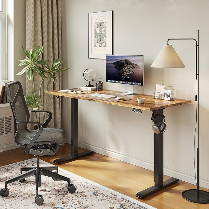 Agilestic Electric Standing Desk, Large 60 x 24 Inches Height Adjustable Desk, Sit Stand up for Work Office Home, Ergonomic Rising Computer Table with Memory Preset, Rustic Brown
