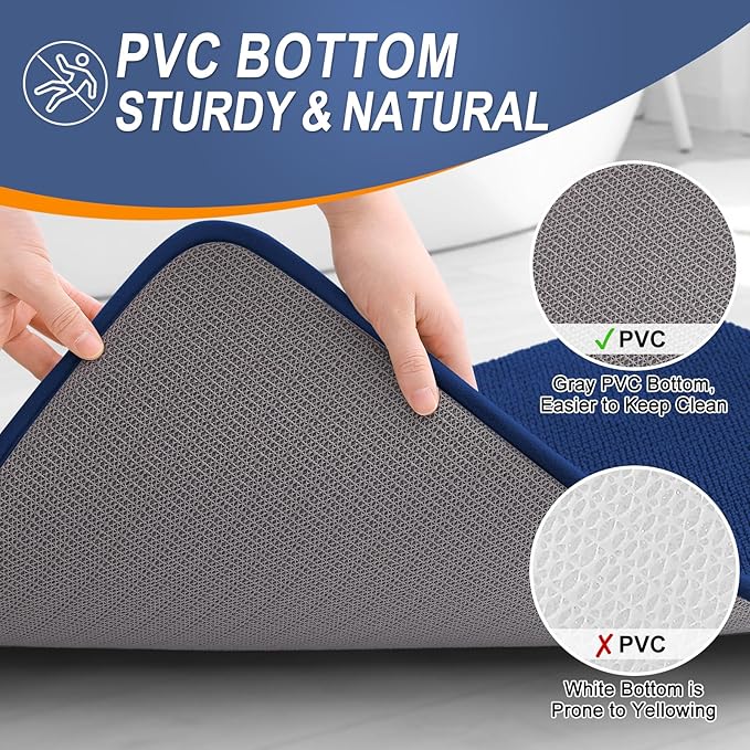 OLANLY Thick Memory Foam Bath Mat Rug 34x21, Extra Soft Absorbent Bathroom Rug, Quick Dry Bath Mats, Non-Slip, Machine Washable Carpet for Bathroom, Tub and Shower, Home Decor Accessories, Navy