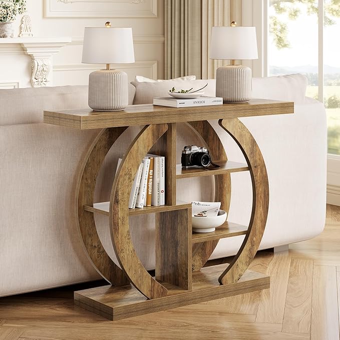 LITTLE TREE Console Table, 4-Tier Farmhouse Wooden Sofa Table Behind Couch, 42.5-Inch Narrow Entryway Hallway Foyer Tables for Living Room, Console Sofa Tables with Storage Shelves, Rustic Brown