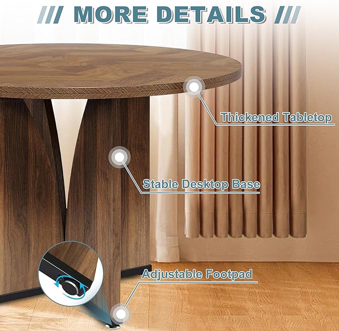 Round Dining Table for 4, 39" Small Dinner Table with Cross Base Round Brown Kitchen Tables for Dining Room, Kitchen, Living Room