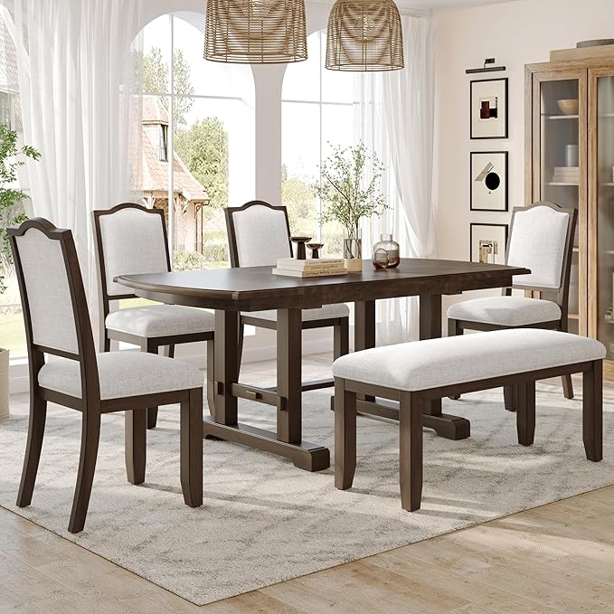 Ball & Cast 60"-78" Extendable Farmhouse Dining-Table for 6-8, Expandable Wooden Kitchen Table with 18" Removable Leaf, Large Retro H-Leg Dining Room Table for 4-8,Space Saving & Sturdy, Brown