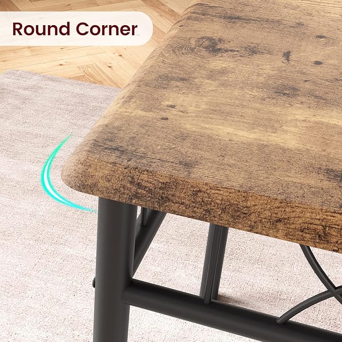 GAOMON Dining Table Set for 4, Rectangle Kitchen Table with 4 Upholstered Chairs Set for 4, 5-Piece Compact Apartment Kitchen & Dining Room Set Furniture for Small Spaces, Space-Saving, Rustic Brown