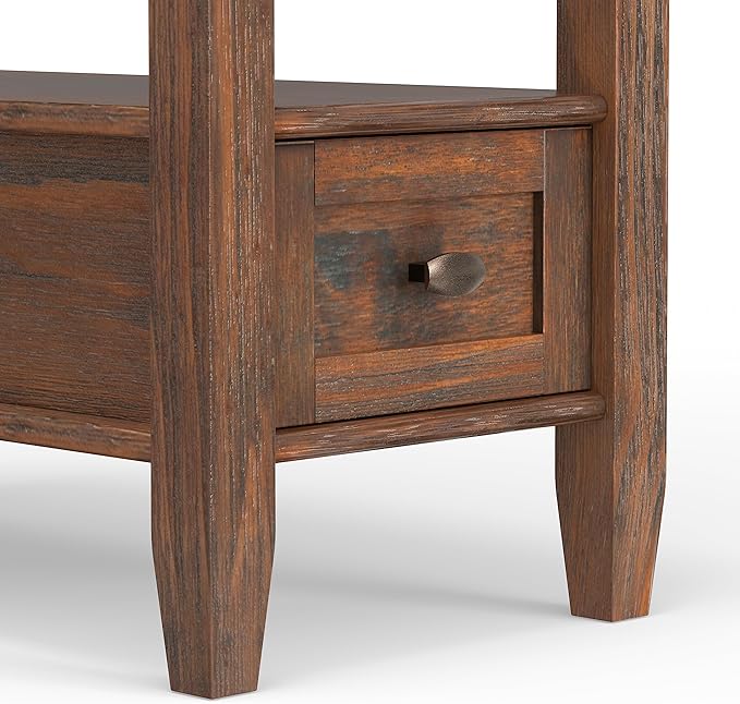 SIMPLIHOME Warm Shaker SOLID WOOD 14 Inch Wide Rectangle Transitional Narrow Side Table in Distressed Charcoal Brown, For the Living Room and Bedroom