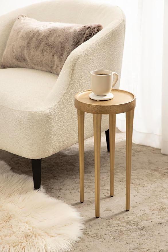 Kate and Laurel Rava Modern Round Metal Drink Table with Sandcast Aluminum Construction for Indoor Plant Stand, 10x10x21, Gold