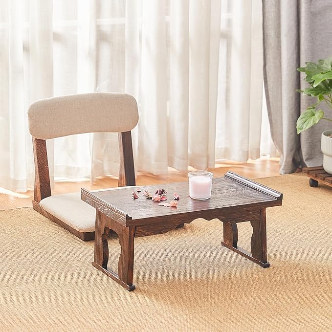 Japanese Floor Table, Small Coffee & Tea Table, Altar for Meditation, Low Table for Sitting on Floor, Wood Bed Tray With Foldable Legs, Laptop Desk