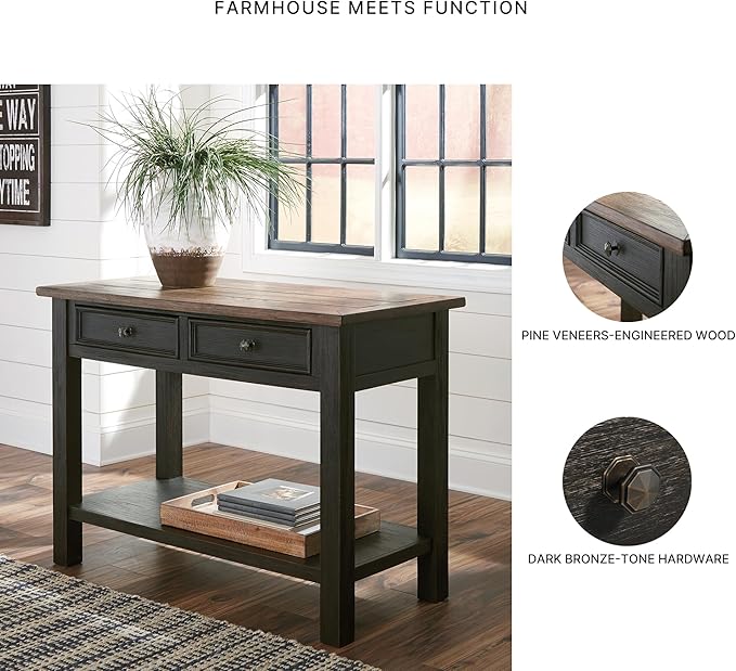 Signature Design by Ashley Tyler Creek Modern Farmhouse Sofa Table, Brown & Black