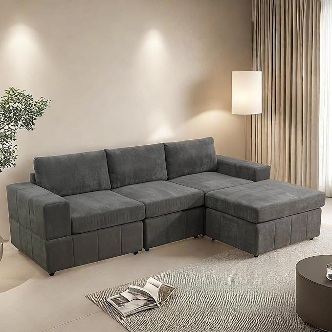 Sectional Couches for Living Room, 102″ Modular Sectional Sofa with Ottoman, Modern Small L Shaped Couch with Chaise for Bedroom, Brown
