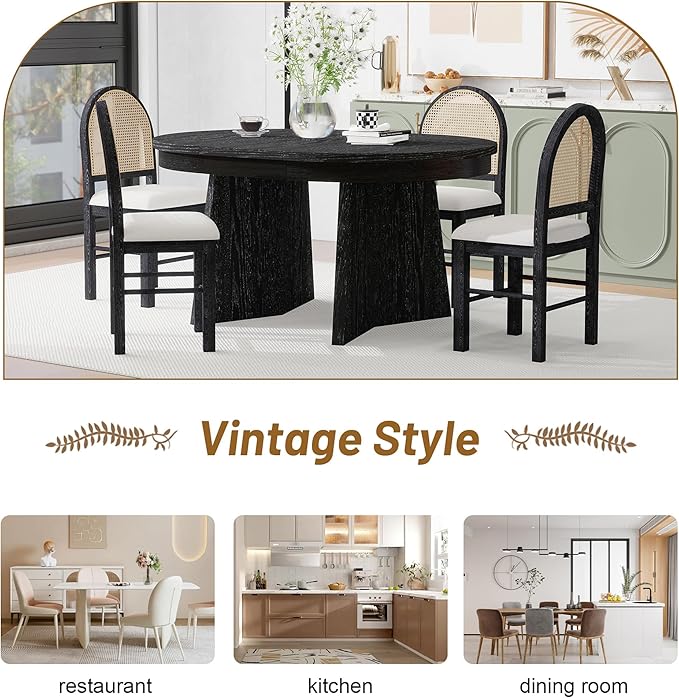 Ball & Cast Retro 5 Pieces Dining Table Set with 4 Upholstered Chairs,Kitchen Table and Chairs for 4 W/ 58" Round Extendable Kitchen Desk,for Small Space,Apartment,Dining Room,Espresso
