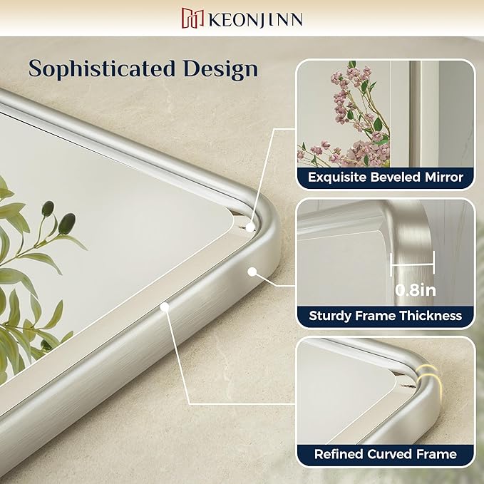 Keonjinn 24 x 36 Inch Pivot Mirror Bathroom, Brushed Nickel Tilt Mirror Bathroom for Wall, Beveled Pivot Rectangle Mirrors for Over Sink, Farmhouse Metal Framed Vanity Mirrors, Horizontal/Vertical