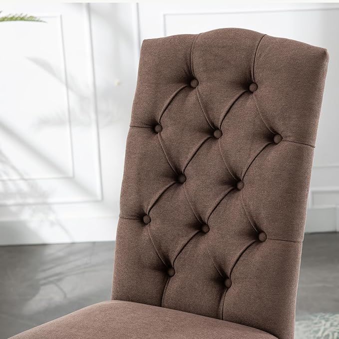 Tufted Upholstered Parsons Dining Chair Set Fabric Diner Accent Stylish Modern Kitchen Living Room with Button Sturdy Solid Wood Legs