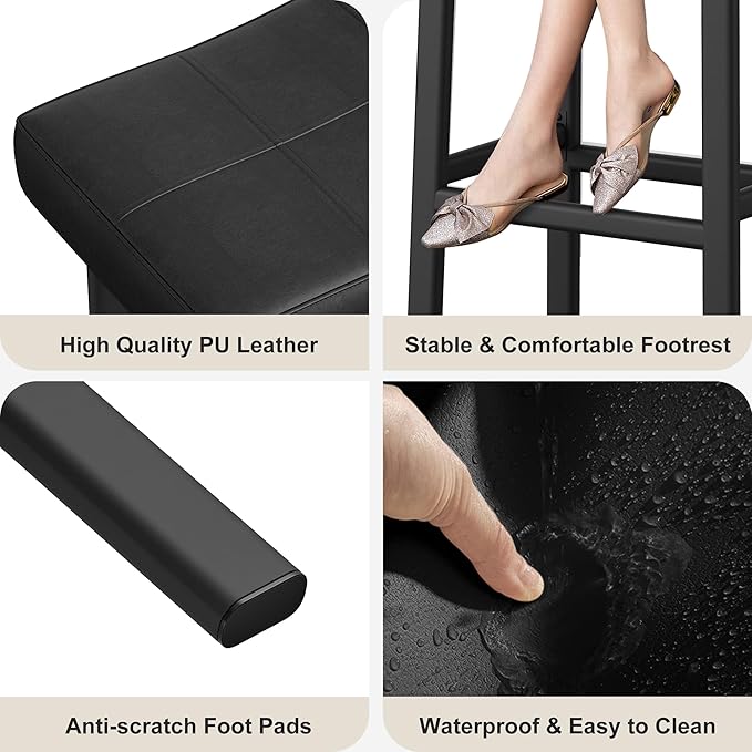 GarveeHome Counter Height Bar Stools Set of 2, 24 Inch Barstools for Kitchen Island Counter, Upholstered Padded Saddle Chairs with Curved Cushion, Easy Assembly, Black