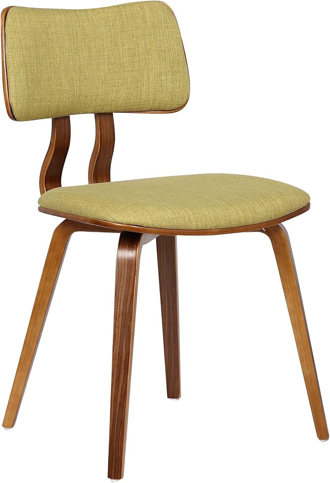 Armen Living Jaguar Mid-Century Dining Chair in Walnut Wood and Green Fabric - Set of 4