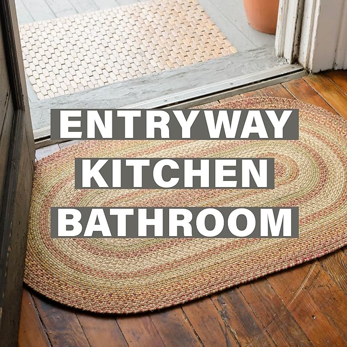 Homespice 27x45” Brown Rect. Braided Rug. Harvest Brown Jute Rug. Uses- Entryway, Kitchen Rugs, Bathroom Rugs. Reversible, Rustic, Country, Primitive, Farmhouse Decor Rug