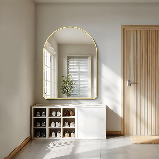 FORBATH Large Arched Wall Mirror 48x36 Inch, Gold Arch Bathroom Mirror with Aluminum Frame, Arched Mirror for Dresser, Fireplace,Entryway,Home Decor,Hanging or Leaning Against Wall
