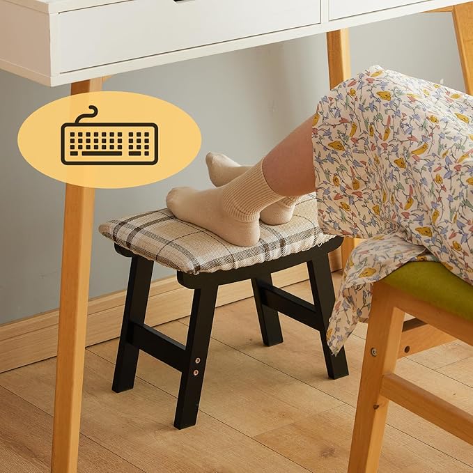 Foot Stool Ottoman Foot Rest Under Desk,Small Stool for Living Room, Bedroom and Kitchen (Black Legs - Stripes Stool Surface)