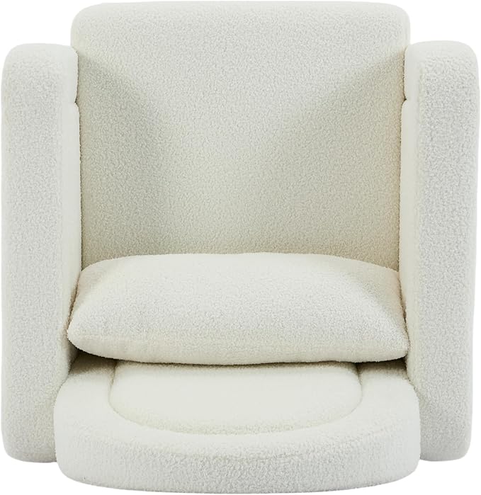 Christopher Knight Home Kiin Wooden Rocking Chair Indoor with Curved Back, Teddy Upholstered Rockers with Pillow, Comfy Accent Chair with Armrest for Bedroom, Living Room, Offices, Cream White