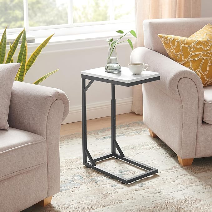 C-Shaped End Table, Small Sofa Table with Metal Frame, Adjustable Height Side Table for Couch, Living Room, Bedroom, Bedside (Black, Small)