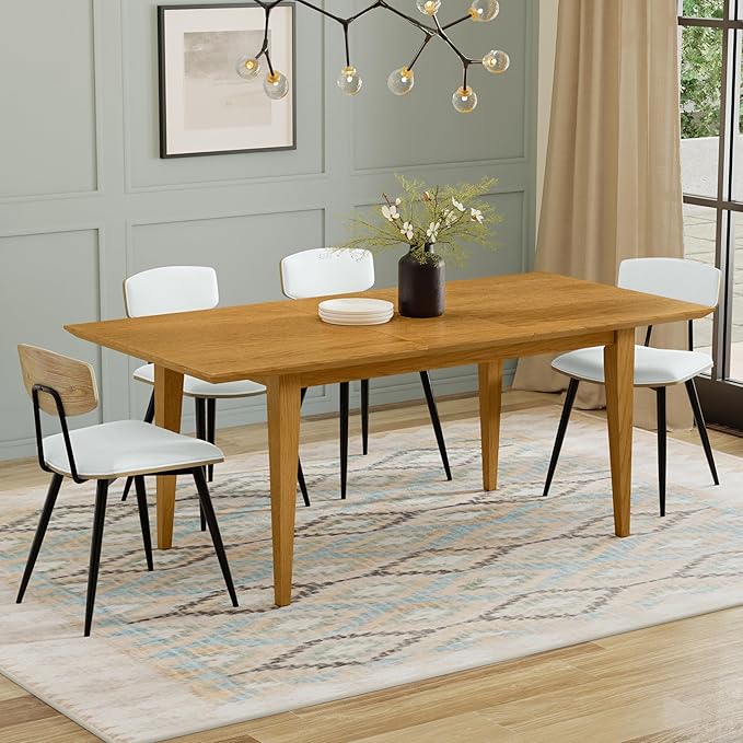 SIMPLIHOME Colby Extendable Dining Table, Solid Wood Oak Veneer in Oak, 60-76 x 36 inches, Contemporary-Style Rectangular Expandable Kitchen Table with Butterfly Leaf for 6+ People