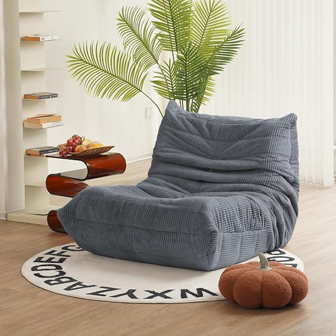 N&V Fireside Chair, Mid Century Armless Floor Sofa, Soft Premium Corduroy Floor Lounge Chair, Foam Sofa Accent Chair for Living Room Bedroom and Office, Frost Grey