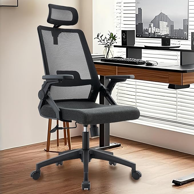 Ergonomic Swivel Task Chair High Back Home Desk Chair Computer Office Chair Mesh Rolling Work Chairs with Headrest and Lumbar Support Black