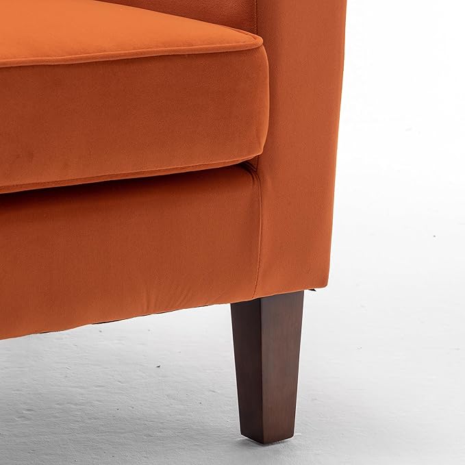 Container Furniture Direct Contemporary Accent Arm Chair with Birch Wood Frame and Velvet Upholstery, Armchair for Office and Living Room Decor, Removable Cushions, Orange