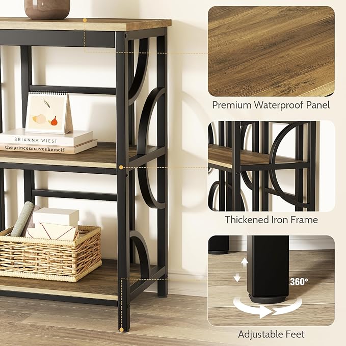 70.9-Inch Industrial Sofa Table, Extra Long Console Table Behind Couch with 3-Tier Storage Shelves, Rustic Brown Finish for Entryway, Living Room, Foyer, Hallway, and Office
