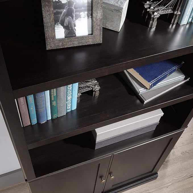 Sauder Select Book Shelf, Bookshelf with Storage, Library Bookcase with Doors and Adjustable Shelves, in Estate Black