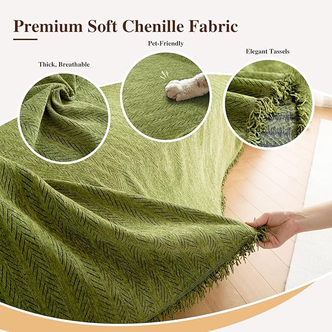 Nobildonna Sofa Cover Washable Soft Thicken Chenille Couch Cover with Tassel,Waterproof Sofa Slipcovers for 2 Cushion Couch,Loveseat,Futon Couch Furniture Protector Pet-Friendly,Yellow Green 71"x102"