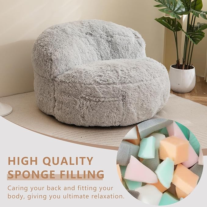 BYBYME Giant Bean Bag Chair, Faux Fur Bean Bag Couch with Filler Large Living Room Bean Bag Chairs for Adults, Big Lazy Sofa Accent Chair with Pocket Floor Chair