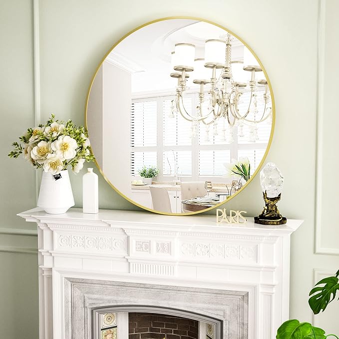 Round Mirror 23.6" Gold Wall Mounted Circle Mirrors Vanity Mirror with Aluminum Alloy Frame Modern Decoration for Bathroom, Living Room, Vanity, Bedroom, Entryway