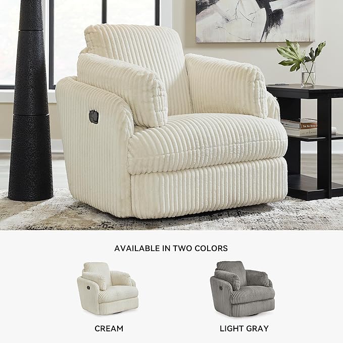 Signature Design by Ashley Tie-Breaker Contemporary Manual Press-Back Swivel Glider Rocker Recliner with 2 Bolster Pillows and Hidden Storage, White